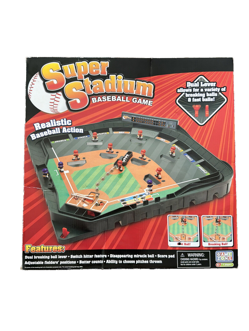 Game Zone Super Stadium Baseball Game - Tabletop Open Box Unused 2 Player Fun